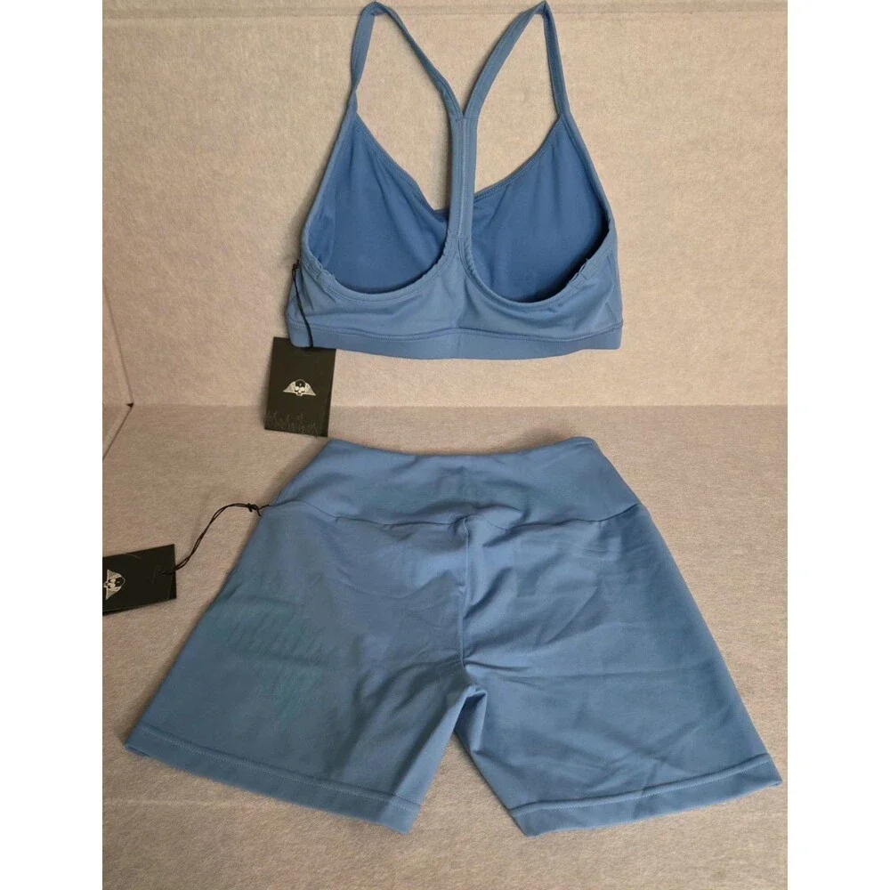 CIVIL REGIME No Tomorrow Women's Sz M Blue Sports Bra Shorts 2 Piece Set NWT